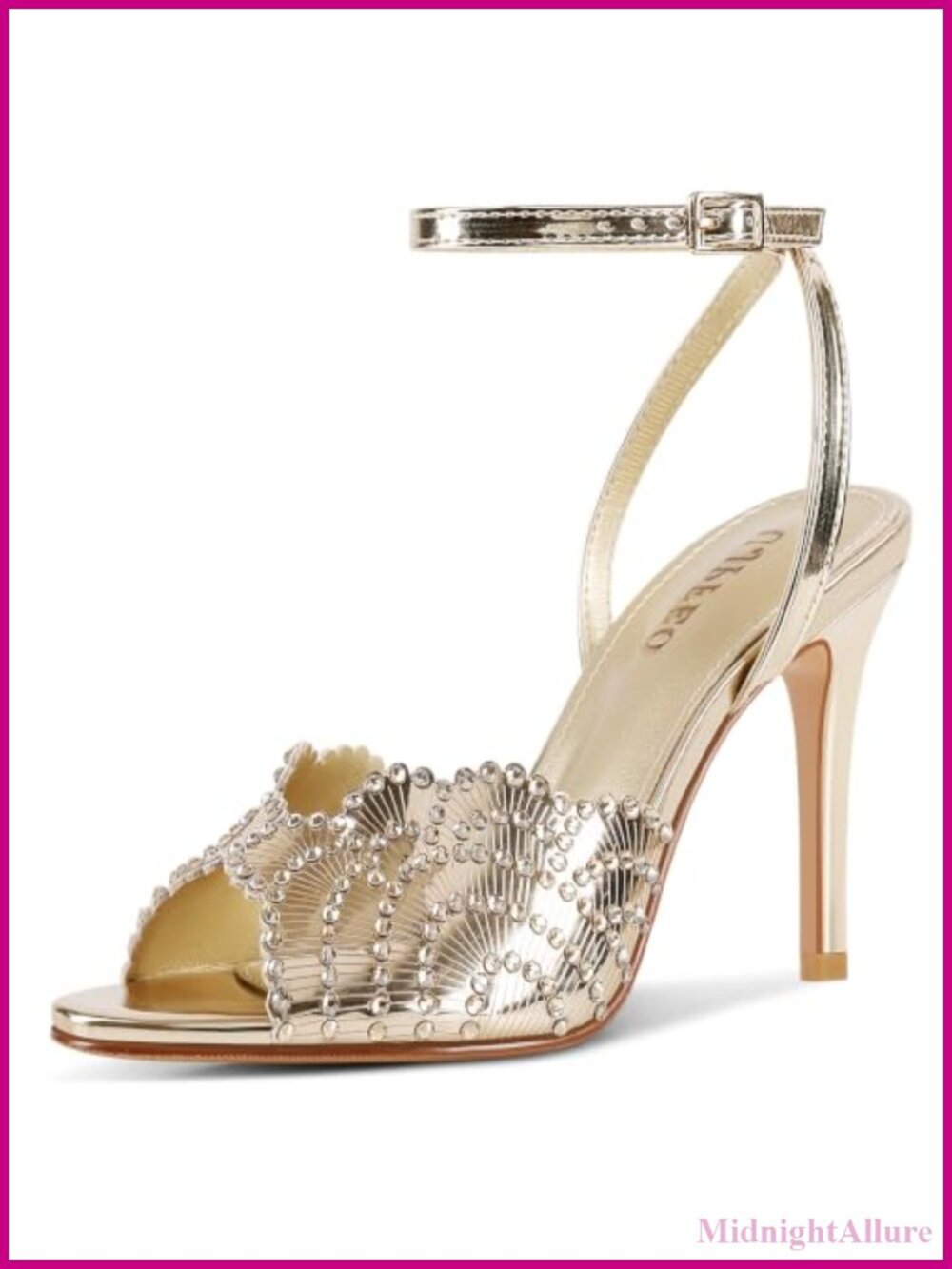 Rhinestone High Heel Sandals Round Open Toe Sparkly Stiletto Ankle Strap Heels